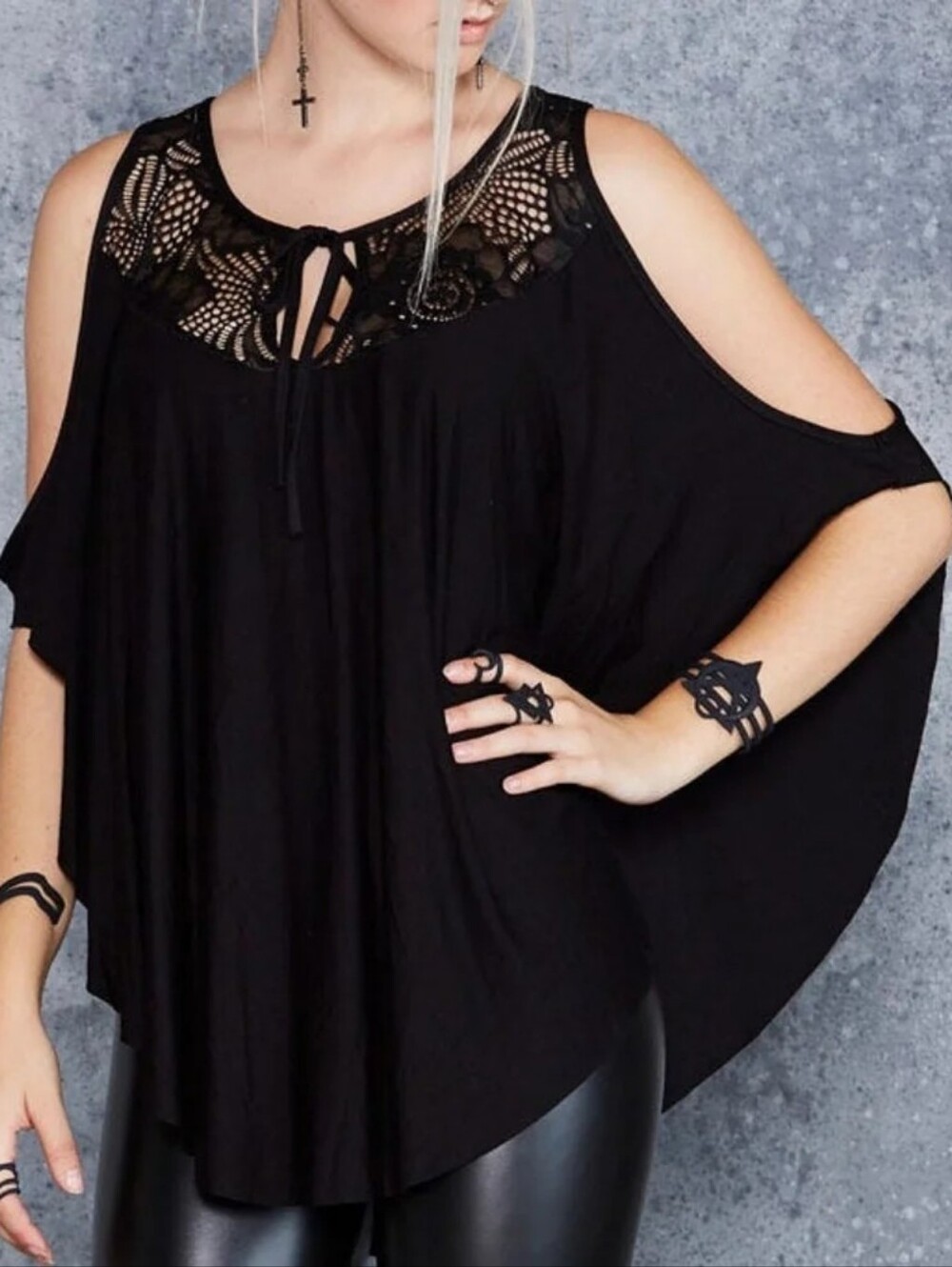 Blackmilk Black Lace Butterfly Cutout Cold Shoulder Tie Front Top Medium